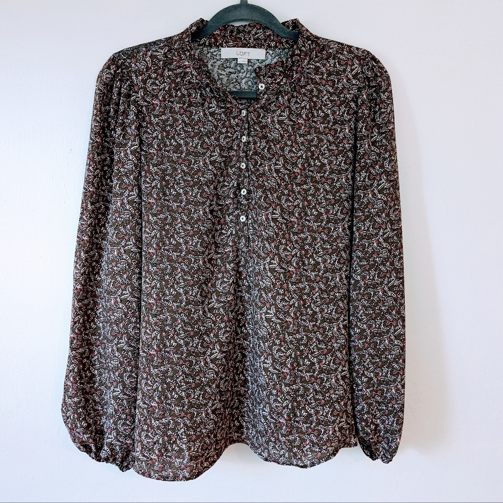 NWOT LOFT Ruffle Neck Top - Picture 4 of 9